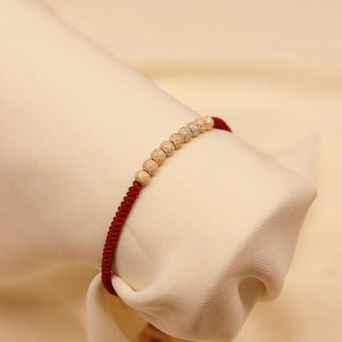 Sıralı Simli Top Bordo İpli Bileklik