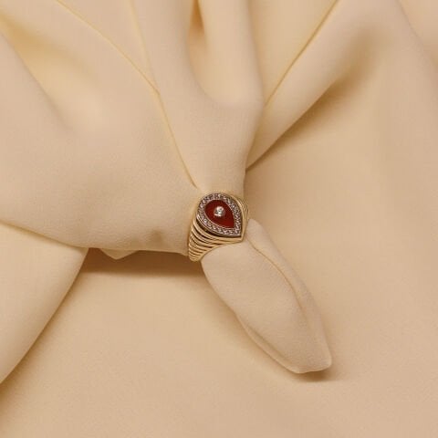 Bordo Sedef Damla Modern Yüzük