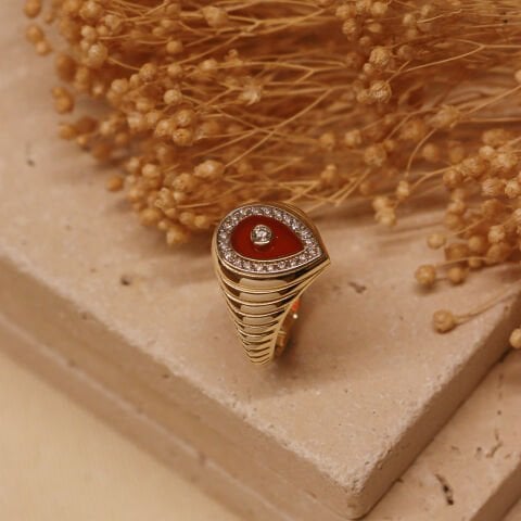 Bordo Sedef Damla Modern Yüzük