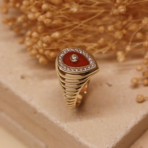 Bordo Sedef Damla Modern Yüzük