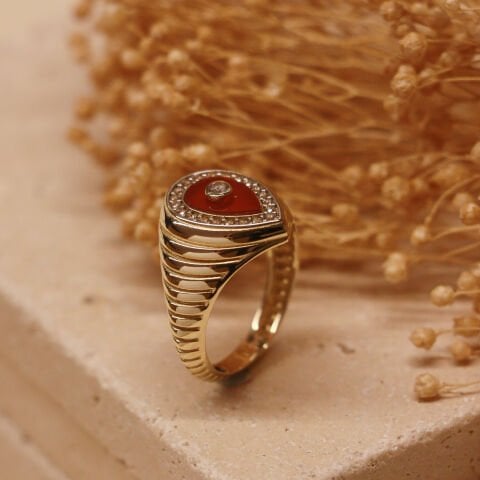 Bordo Sedef Damla Modern Yüzük