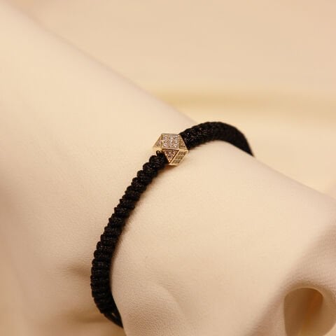 Taşlı Geometrik Siyah İpli Bileklik