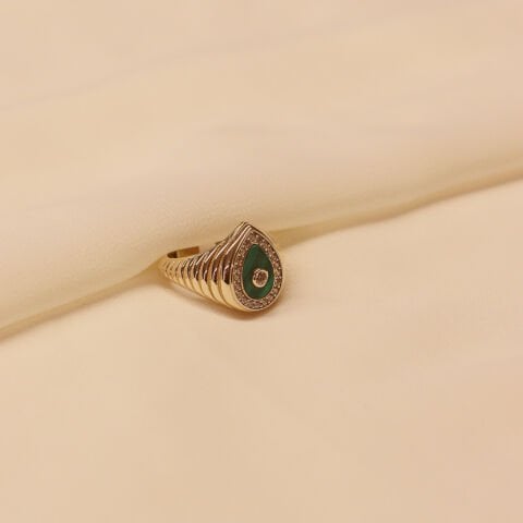Yeşil Sedef Damla Modern Yüzük