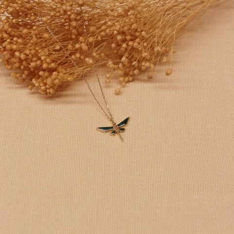 Yeşil Mineli Yusufcuk Minimal Kolye