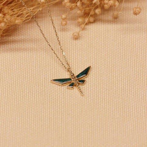 Yeşil Mineli Yusufcuk Minimal Kolye