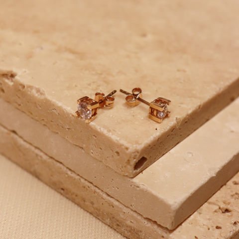 4 Tırnak Rose Tektaş Vidalı Küpe