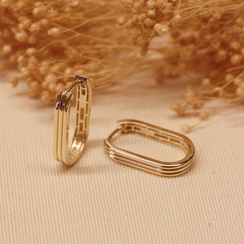 Çizgi Desenli Ataç Halka Küpe