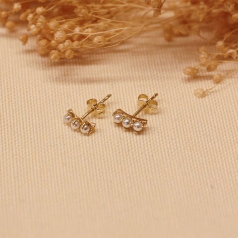 Üç İnci Vidalı Küpe