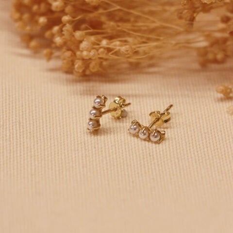 Üç İnci Vidalı Küpe