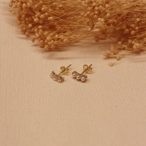 Üç İnci Vidalı Küpe