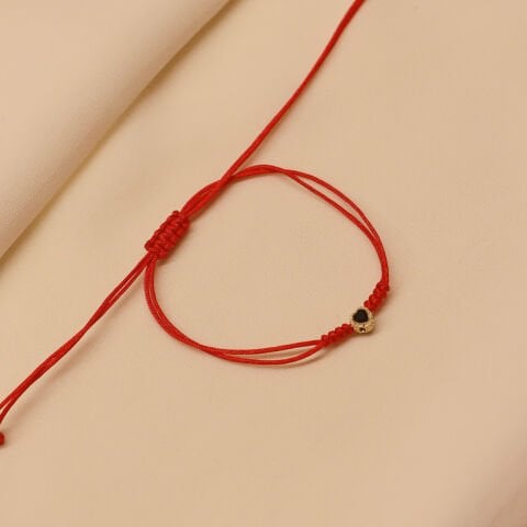 Siyah Taşlı Kalp Kırmızı İpli Bileklik