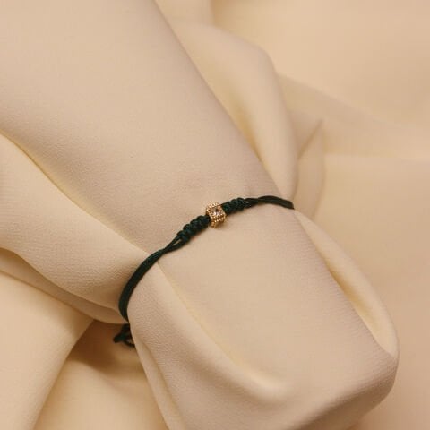 Beyaz Kare Taşlı Yeşil İpli Bileklik