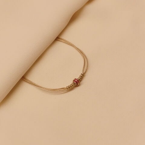 Pembe Yuvarlak Taşlı Bej İpli Bileklik