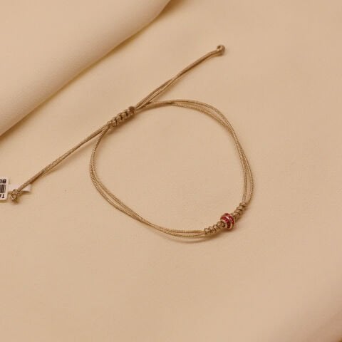 Pembe Yuvarlak Taşlı Bej İpli Bileklik