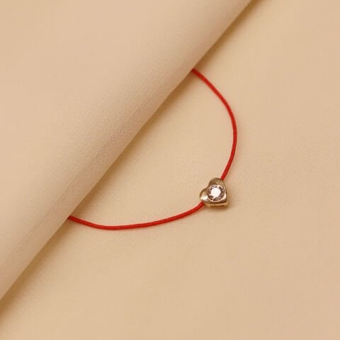 Taşlı Kalp Kırmızı İpli Bileklik