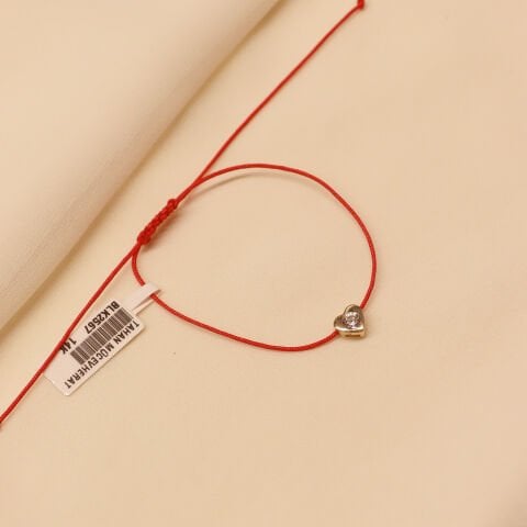 Taşlı Kalp Kırmızı İpli Bileklik