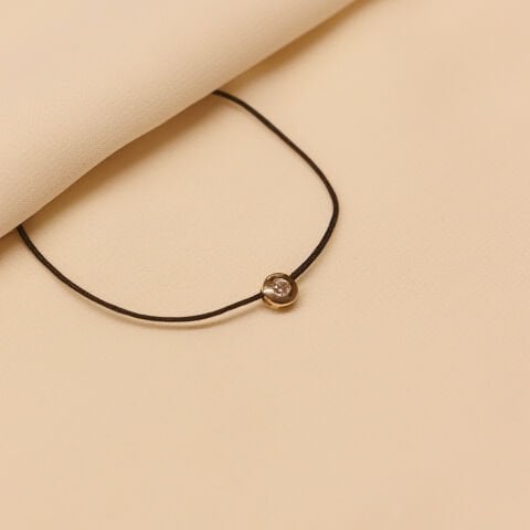 Yuvarlak Taşlı Siyah İpli Bileklik