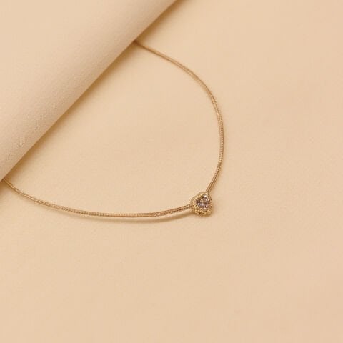 Taşlı Kalp Bej İpli Bileklik