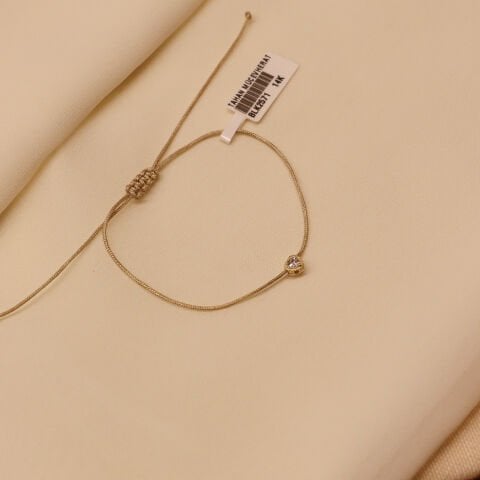 Taşlı Kalp Bej İpli Bileklik