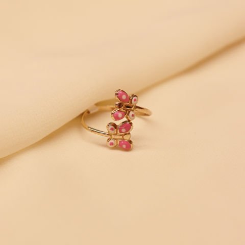Pembe Mineli Kelebek Minimal Yüzük
