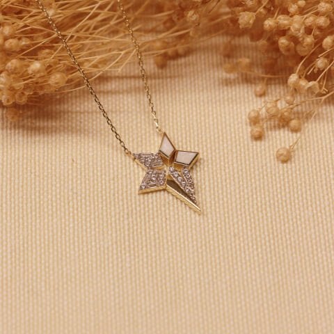 Sedefli Yıldız Minimal Kolye