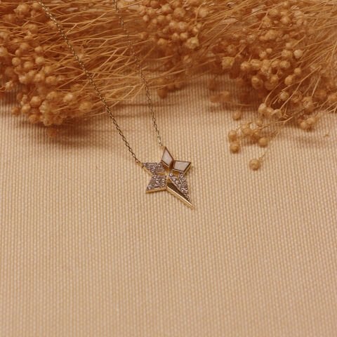 Sedefli Yıldız Minimal Kolye