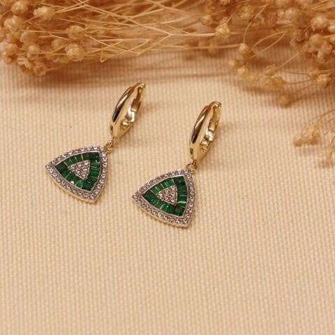 Green Trapez Sallantılı Küpe