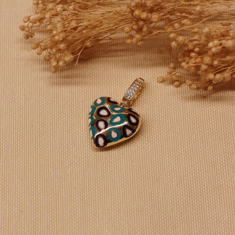 Nazar Mineli Kalp Charm Modern Kolye Ucu