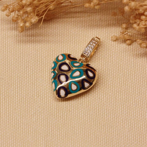 Nazar Mineli Kalp Charm Modern Kolye Ucu