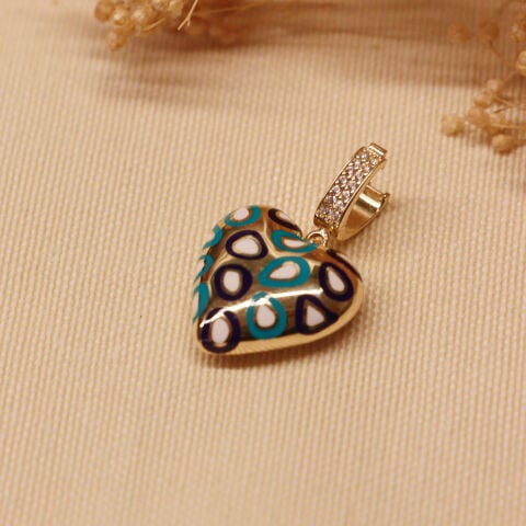 Nazar Mineli Kalp Charm Modern Kolye Ucu