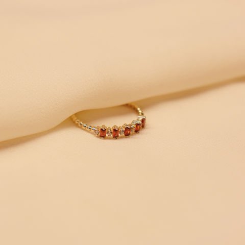 Sıralı Garnet Baget Minimal Yüzük