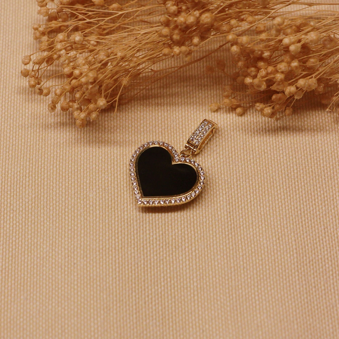Siyah Sedefli Kalp Charm Modern Kolye Ucu