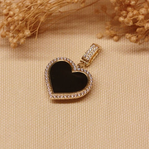 Siyah Sedefli Kalp Charm Modern Kolye Ucu