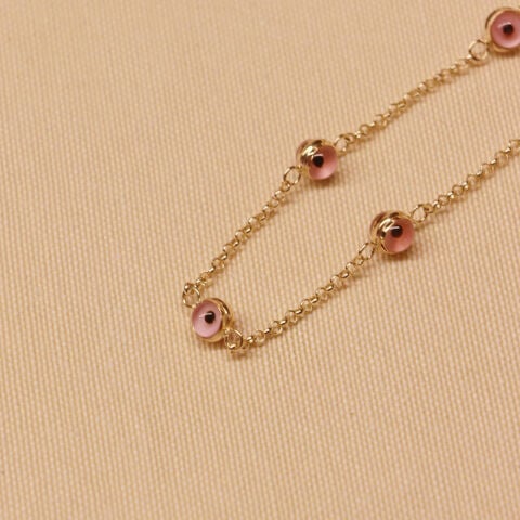Doç Zincirli Pembe Göz Modern Kolye