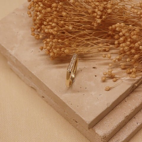 İki Sıra Taşlı Çubuk Minimal Yüzük