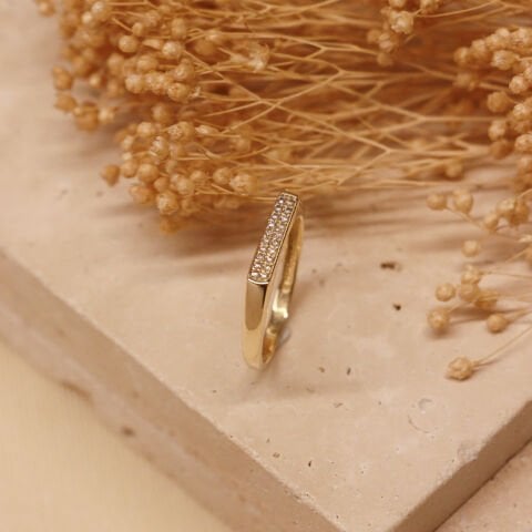 İki Sıra Taşlı Çubuk Minimal Yüzük