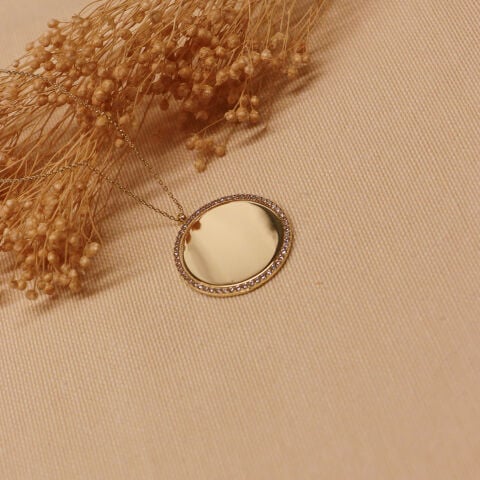 2 Cm Taş Çerçeveli Plaka Modern Kolye