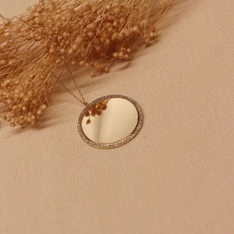 3 Cm Taş Çerçeveli Plaka Modern Kolye
