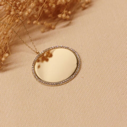 3 Cm Taş Çerçeveli Plaka Modern Kolye