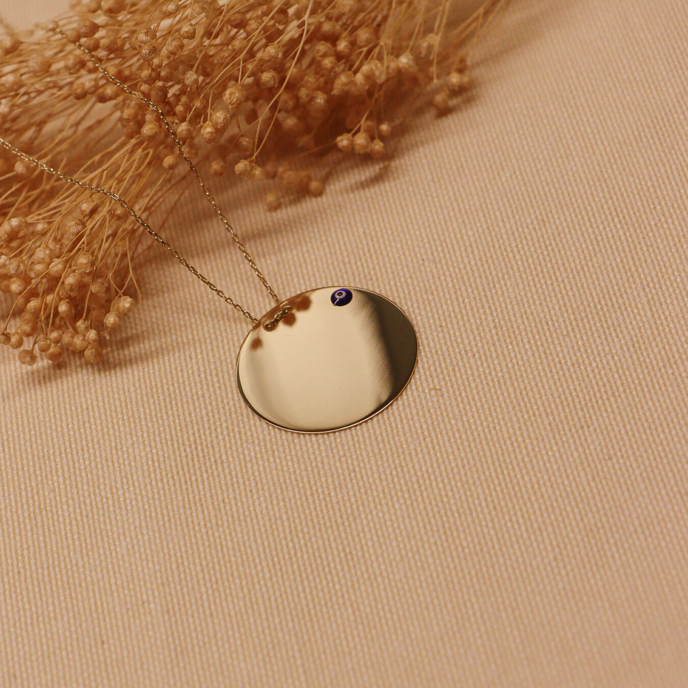 2.5 Cm Nazar Mineli Plaka Modern Kolye