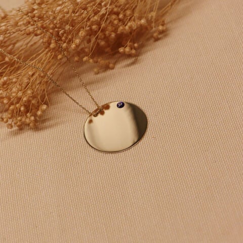 2.5 Cm Nazar Mineli Plaka Modern Kolye