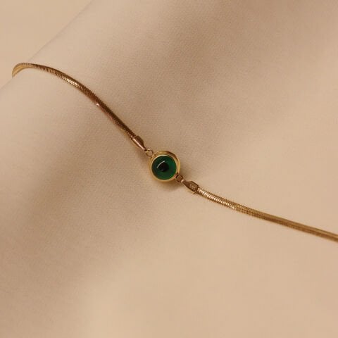Balık Sırtı Zincirli Yeşil Göz Modern Bileklik