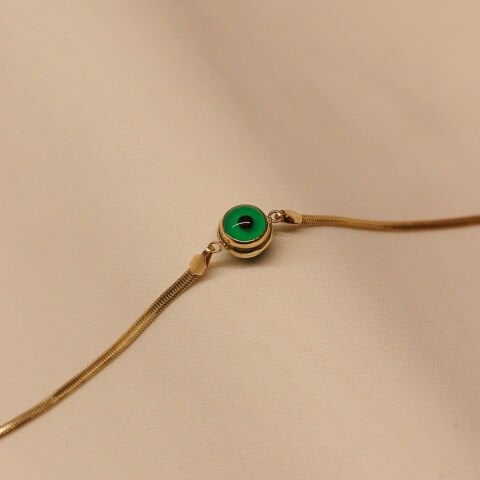 Balık Sırtı Zincirli Yeşil Göz Modern Bileklik