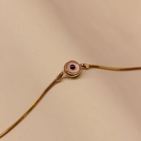 Balık Sırtı Zincirli Pembe Göz Modern Bileklik