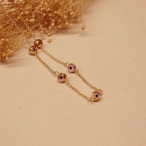 4 Mm Pembe Göz Boncuklu Modern Kolye