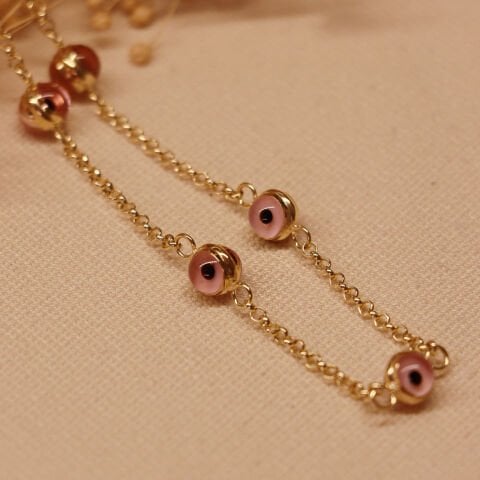 4 Mm Pembe Göz Boncuklu Modern Kolye