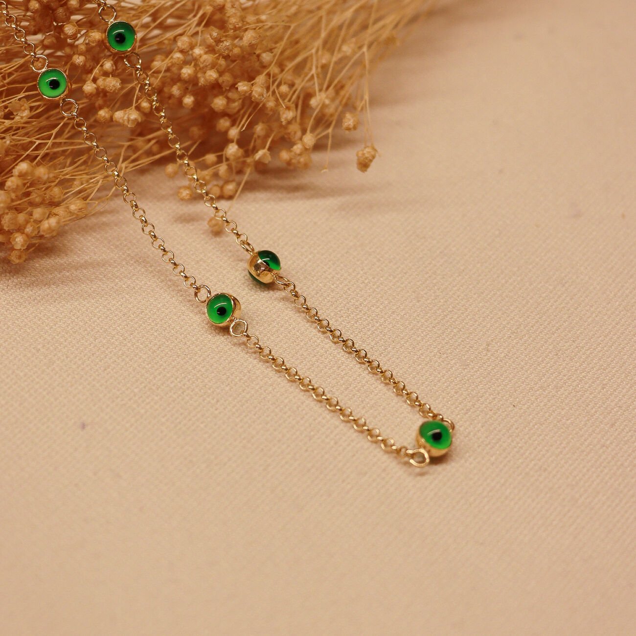 3 Mm Yeşil Göz Boncuklu Modern Kolye