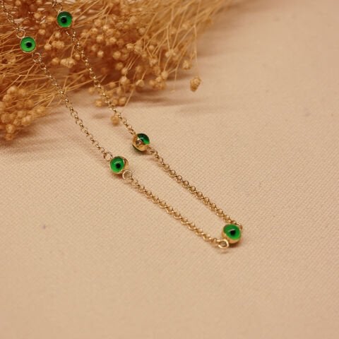 3 Mm Yeşil Göz Boncuklu Modern Kolye