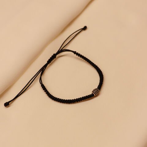 Oval Taşlı Siyah İpli Bileklik