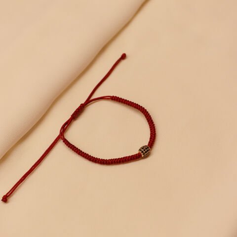 Oval Taşlı Bordo İpli Bileklik